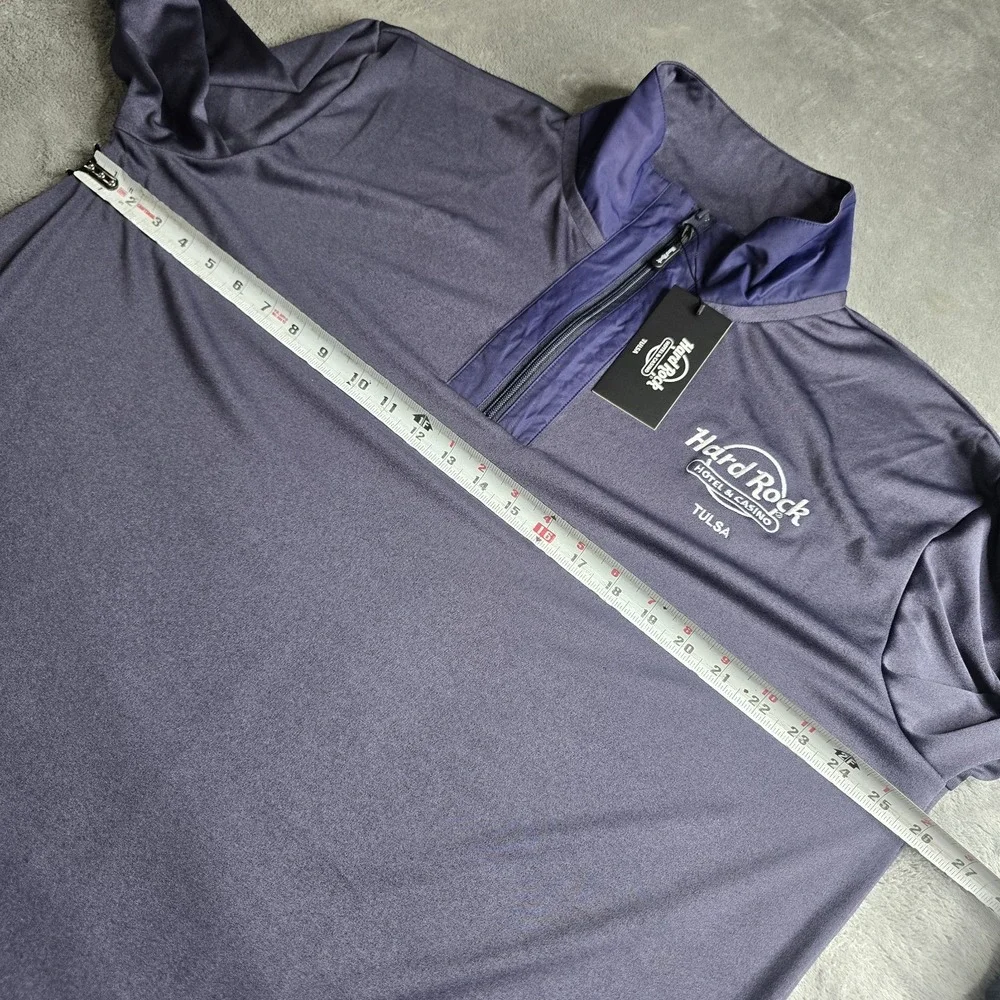 NWT Hard Rock Performance 1/4 Zip Mens 2XL Blue L/S Tulsa Oklahoma Stretch